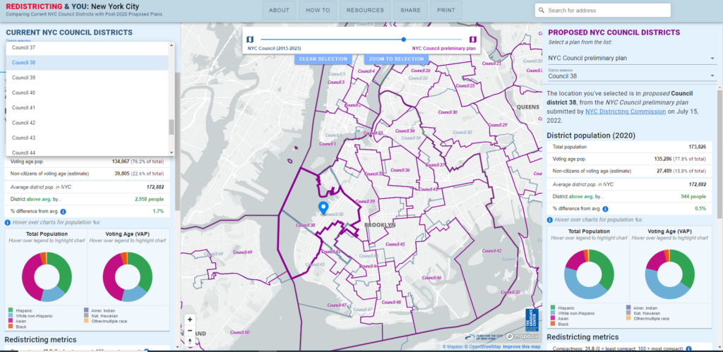 NYC Redistricting You online map of current and proposed districts